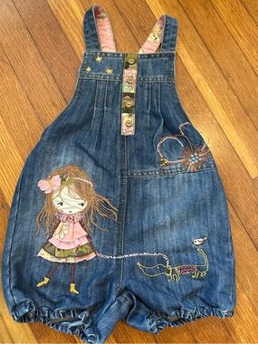 SZ 2-3 Years Denim Bubble Shorty Romper Embroidery by Next from UK